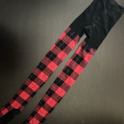 NEW  MeMoi Red, Black, Purple Plaid Sweater Tights - Size S/M